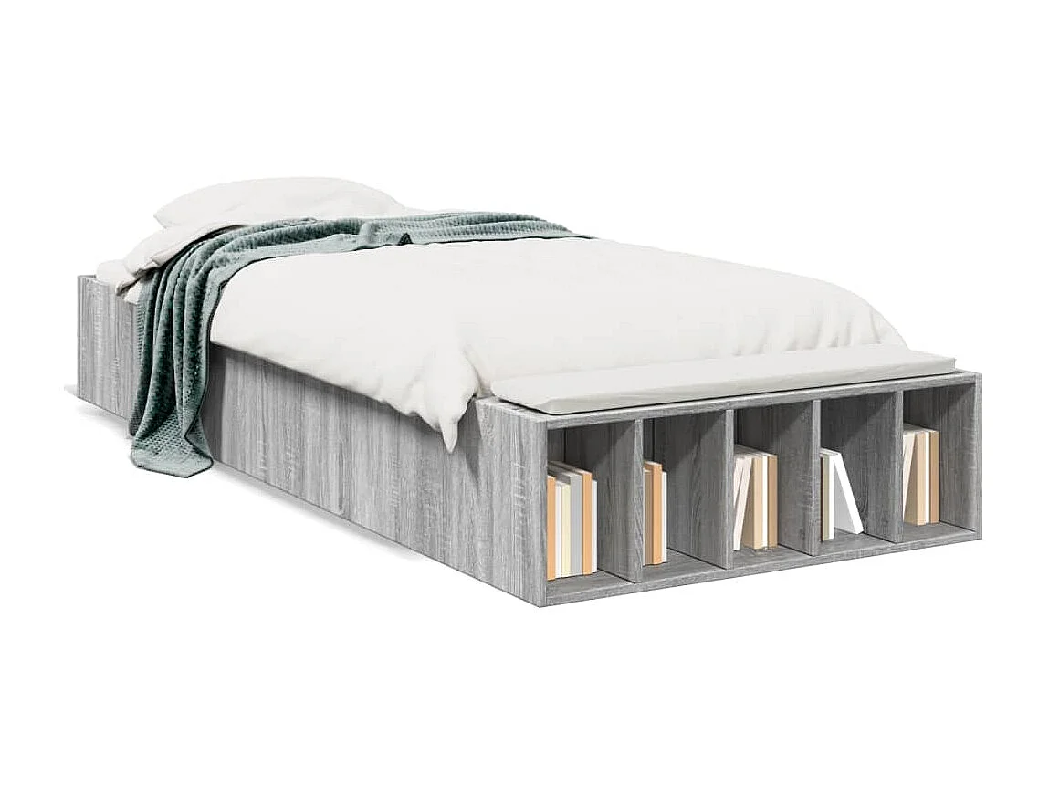 Cama individual- 90x190 cm madera de ingeniería gris Sonoma ES462378