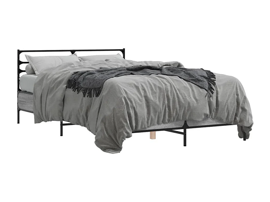 Lit double sonoma gris 135x190 cm bois d'ingénierie et métal FR75746
