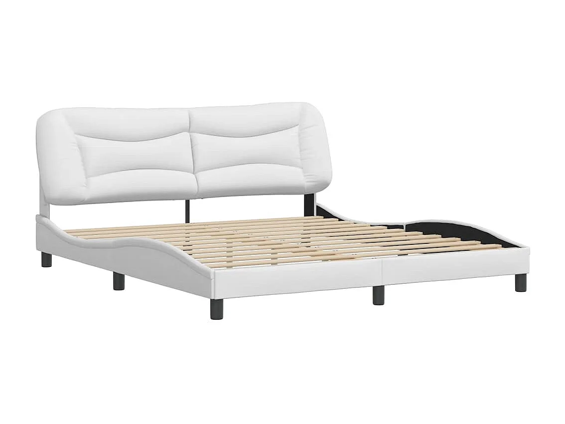 Lit double + tête de lit Blanc 180x200 cm Similicuir FR63769