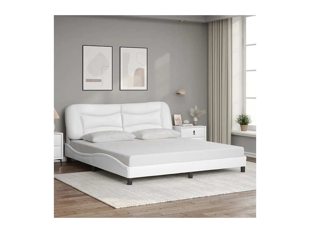 Lit double + tête de lit Blanc 180x200 cm Similicuir FR63769