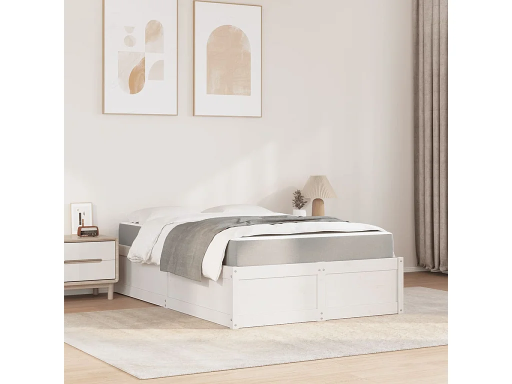Lit adulte + matelas blanc 120x200 cm bois massif de pin FR38218