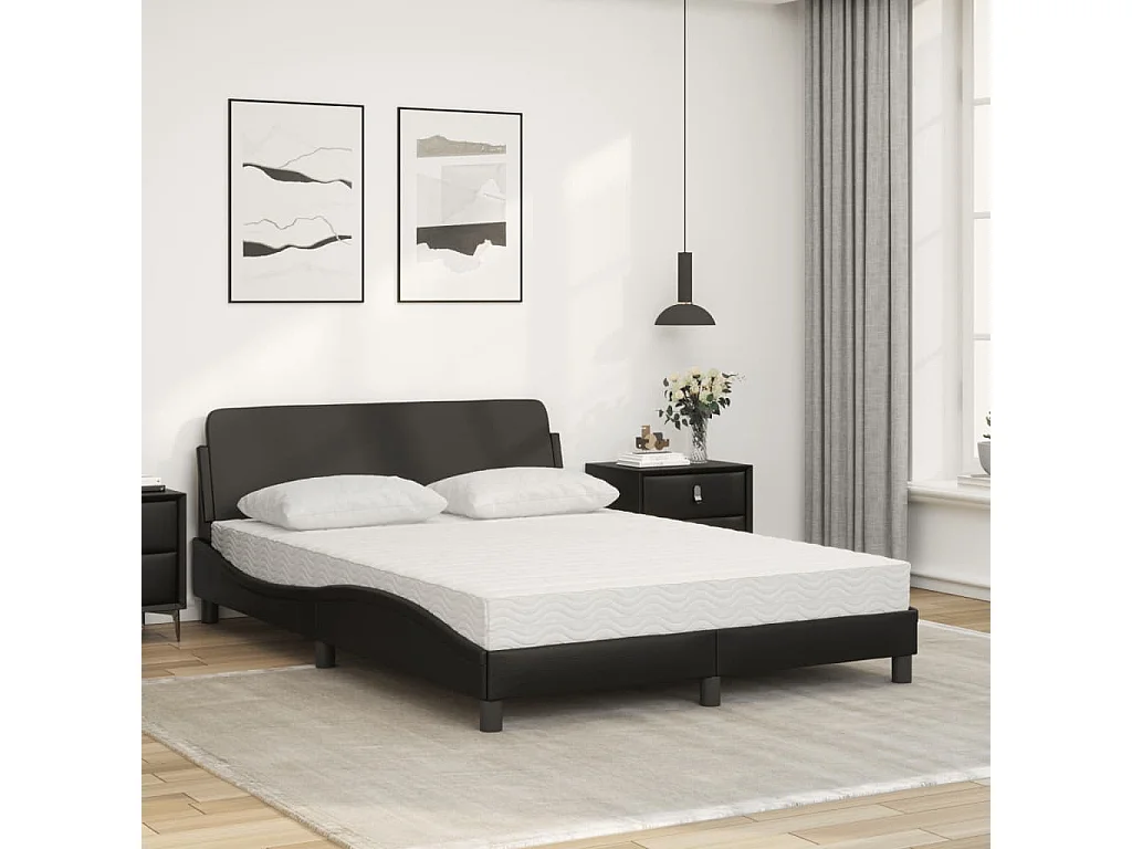 Lit adulte + matelas noir 120x200 cm similicuir FR37582