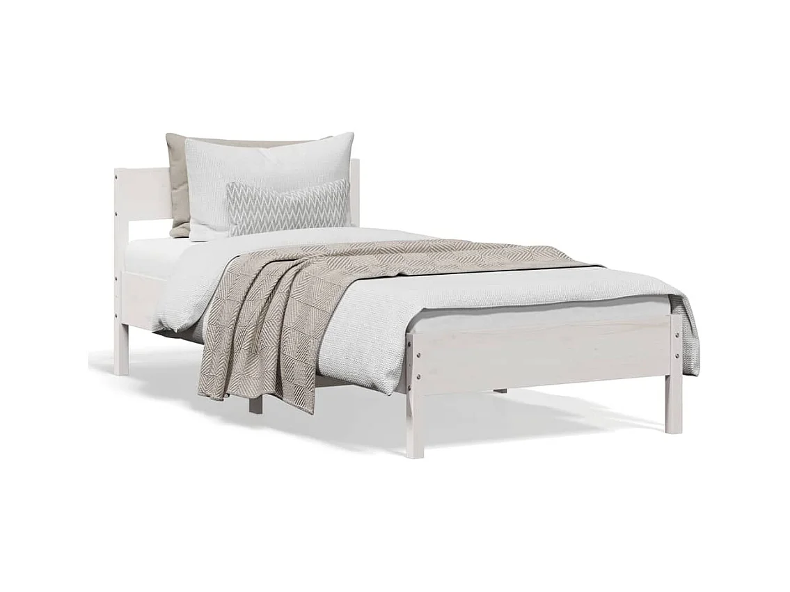 Lit simple + tête de lit blanc 90x200cm bois de pin massif FR60198