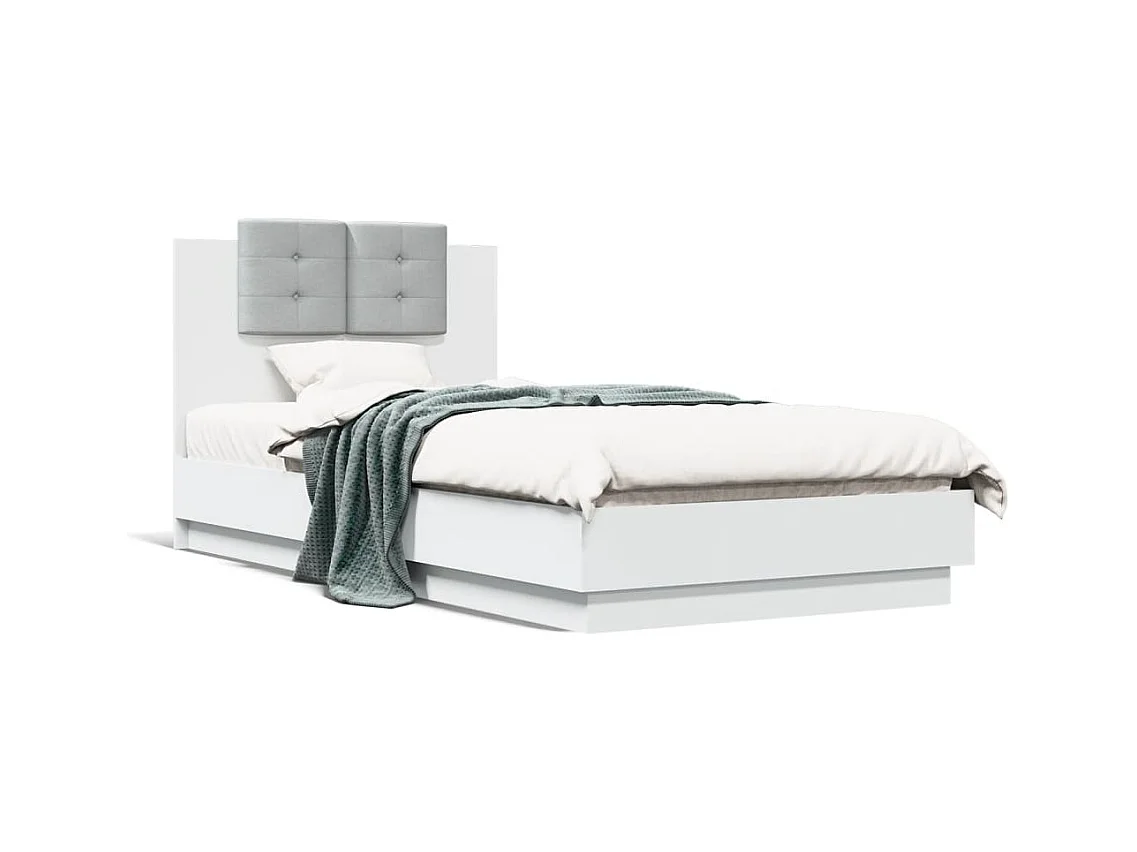 Lit simple + tête de lit et lumières LED blanc 90x190 cm FR64484