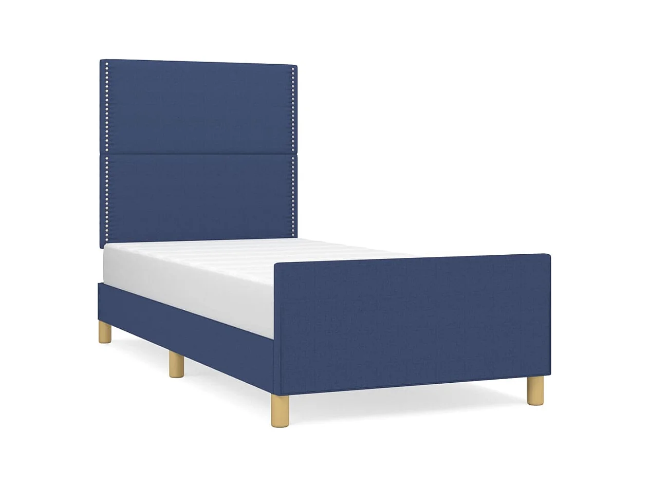 Lit simple + tête de lit Bleu 90x190 cm Tissu FR41563
