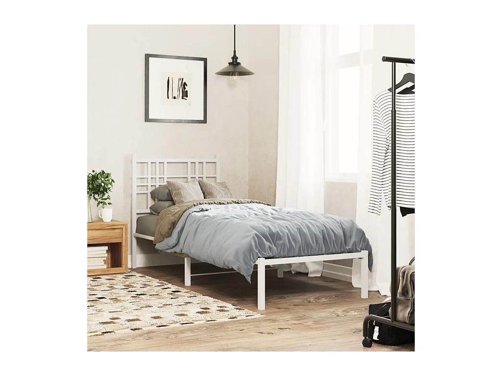 Lit simple métal + tête de lit blanc 75x190 cm FR96483