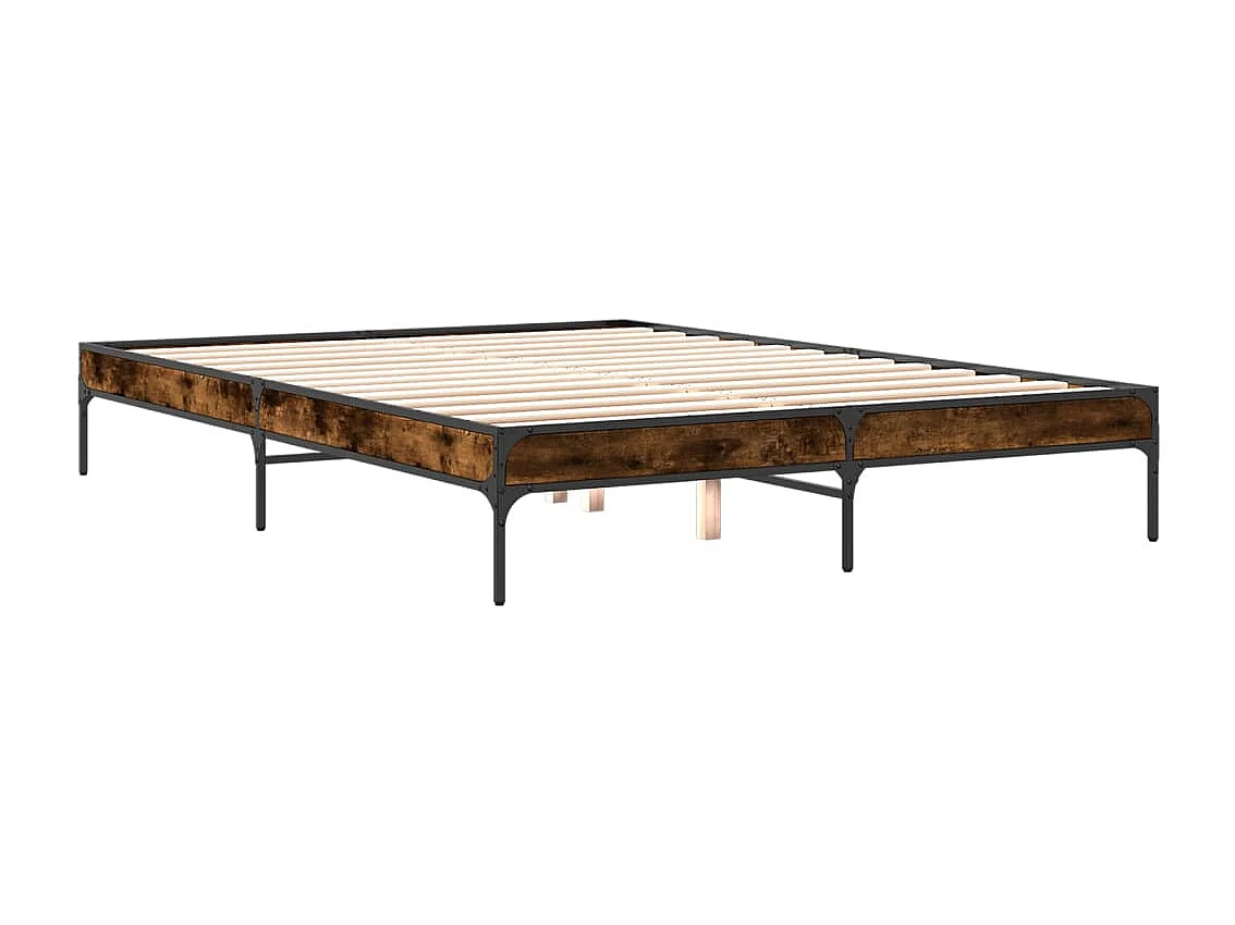 Lit double chêne fumé 150x200 cm bois d'ingénierie et métal FR18698