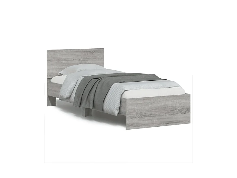 Cama individual- 90x190 cm cabecero luces LED gris Sonoma ES269407