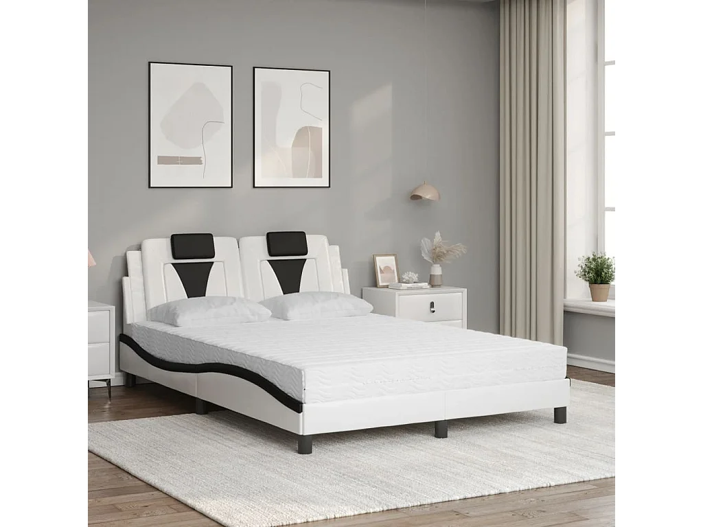 Bed met matras kunstleer wit en zwart 140x190 cm BE658512