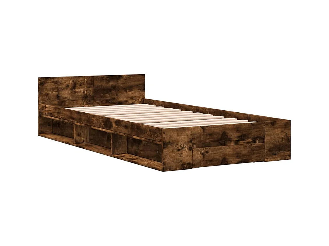 Lit simple et tiroir chêne fumé 100x200 cm bois d'ingénierie FR40817
