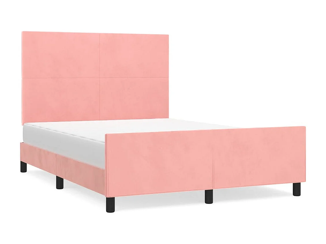 Lit double + tête de lit Rose 140x190 cm Velours FR41998