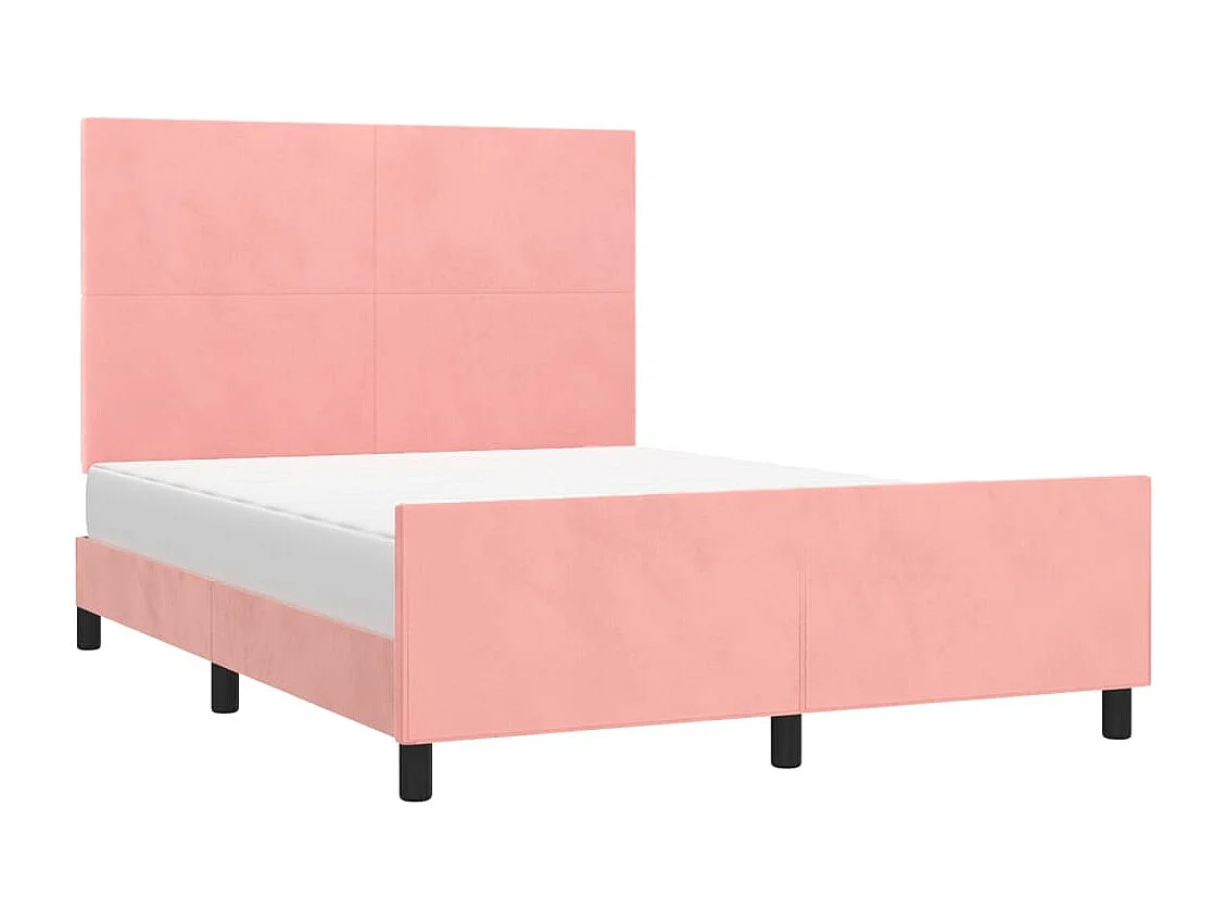 Lit double + tête de lit Rose 140x190 cm Velours FR41998