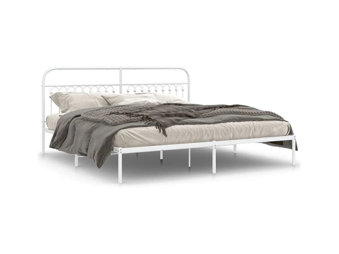 Cama matrimonial- 193x203 cm de metal con cabecero blanco ES989414