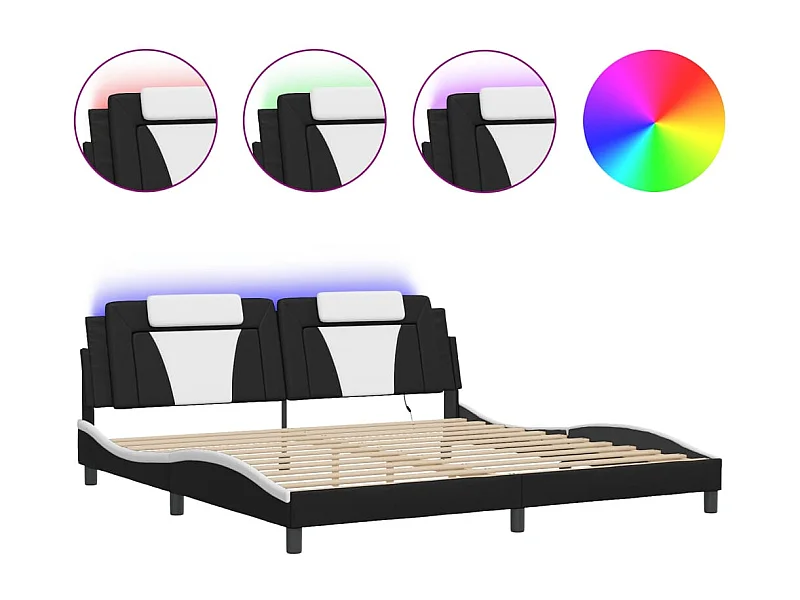 Bedframe met LED-verlichting kunstleer zwart en wit 200x200 cm BE755620