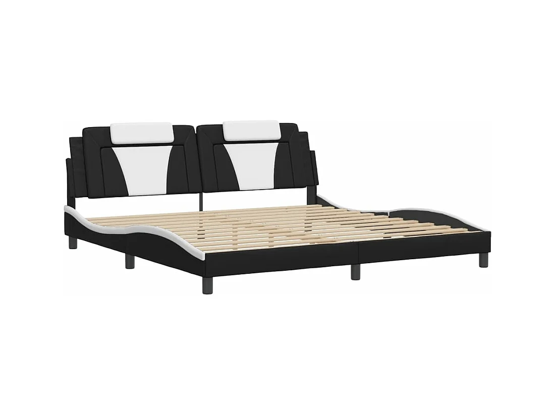 Lit double avec lumières LED noir blanc 200x200 cm similicuir FR85720