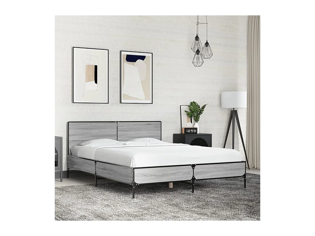 Lit double sonoma gris 140x190 cm bois d'ingénierie et métal FR91556