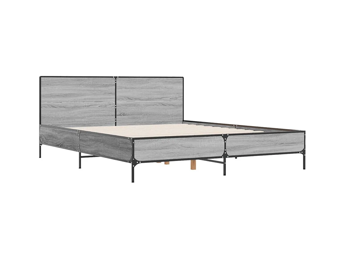 Lit double sonoma gris 140x190 cm bois d'ingénierie et métal FR91556