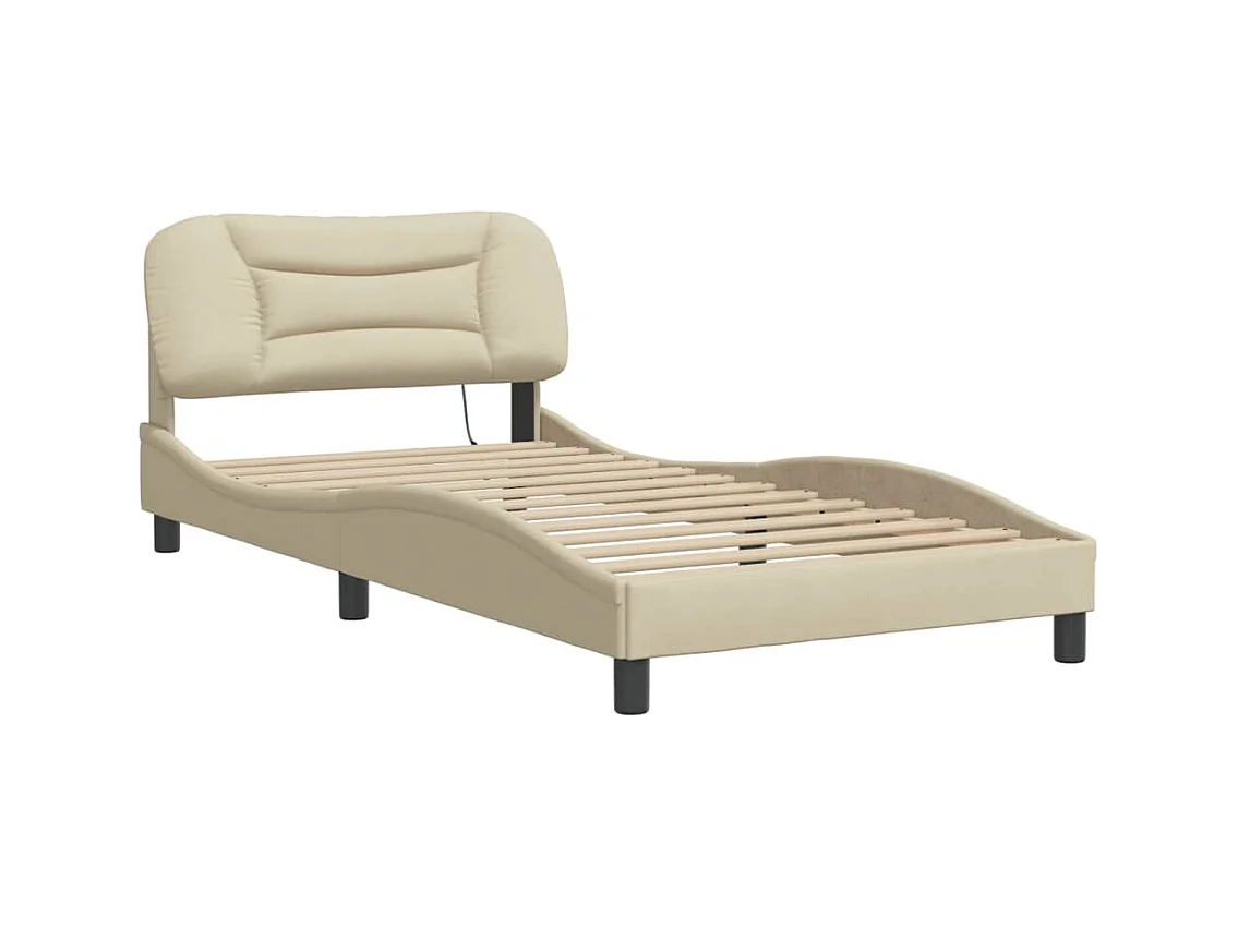 Lit simple avec lumières LED crème 100x200 cm tissu FR60917