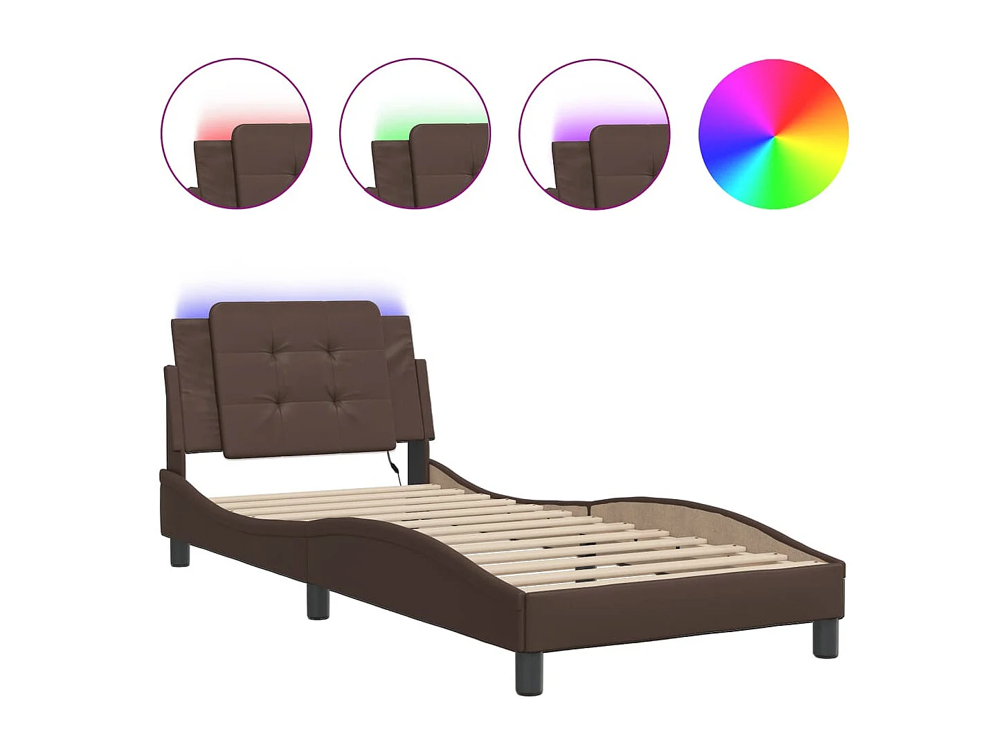 Lit simple avec lumières LED marron 100x200 cm similicuir FR53640