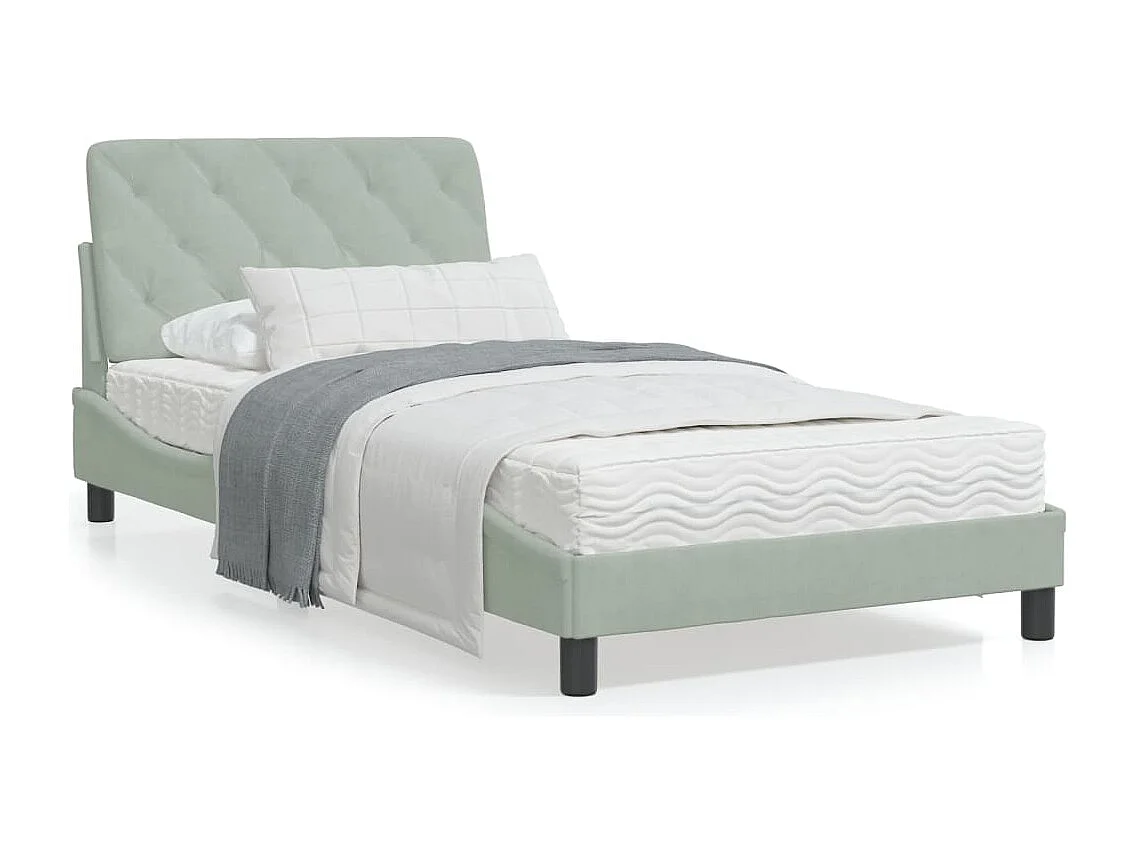 Lit simple + tête de lit Gris clair 100x200 cm Velours FR99104