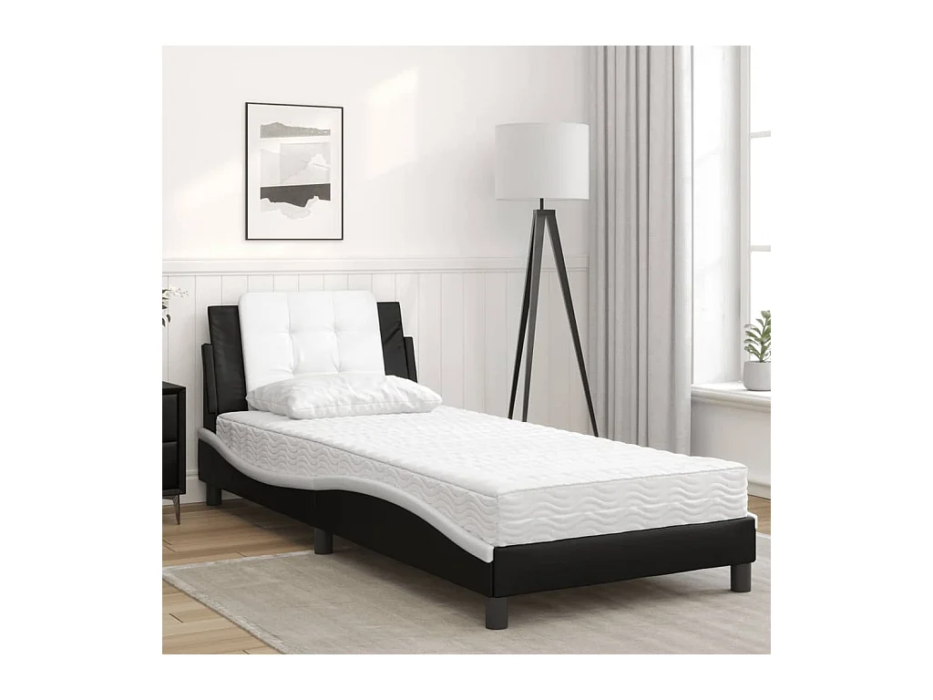 Lit adulte + matelas noir et blanc 100x200 cm similicuir FR73008