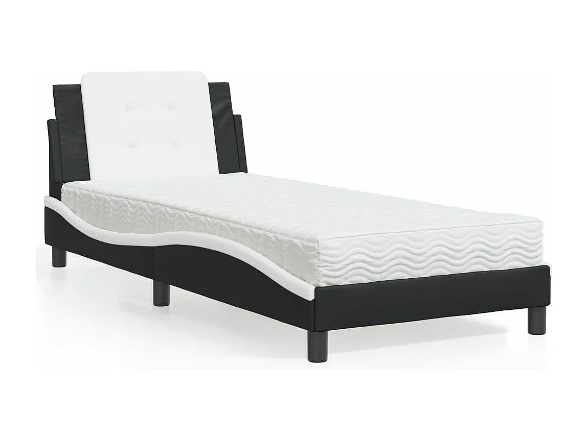 Lit adulte + matelas noir et blanc 100x200 cm similicuir FR73008