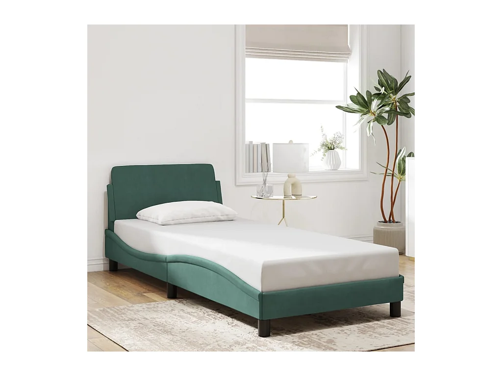 Lit simple + tête de lit Vert foncé 90x200 cm Velours FR59580