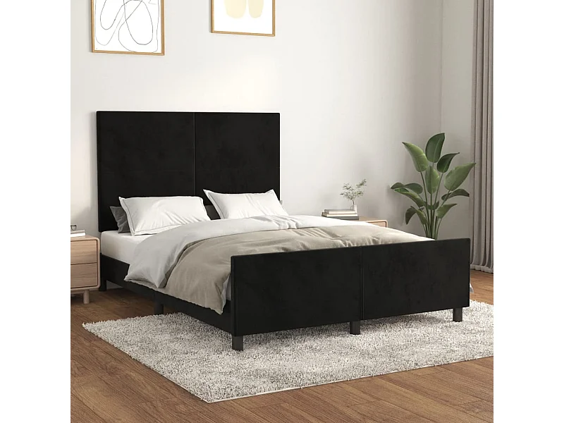 Lit double + tête de lit Noir 140x190 cm Velours FR48037
