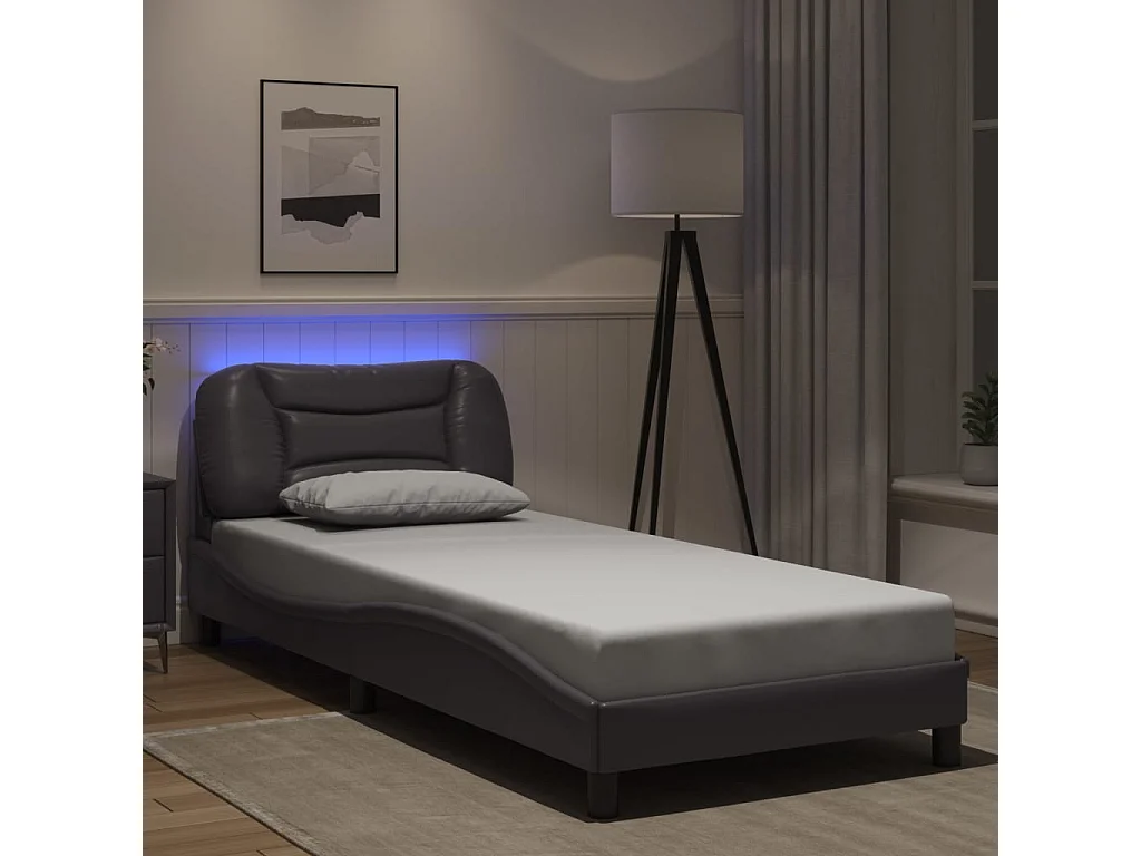 Lit simple avec lumières LED gris 90x190 cm similicuir FR35144