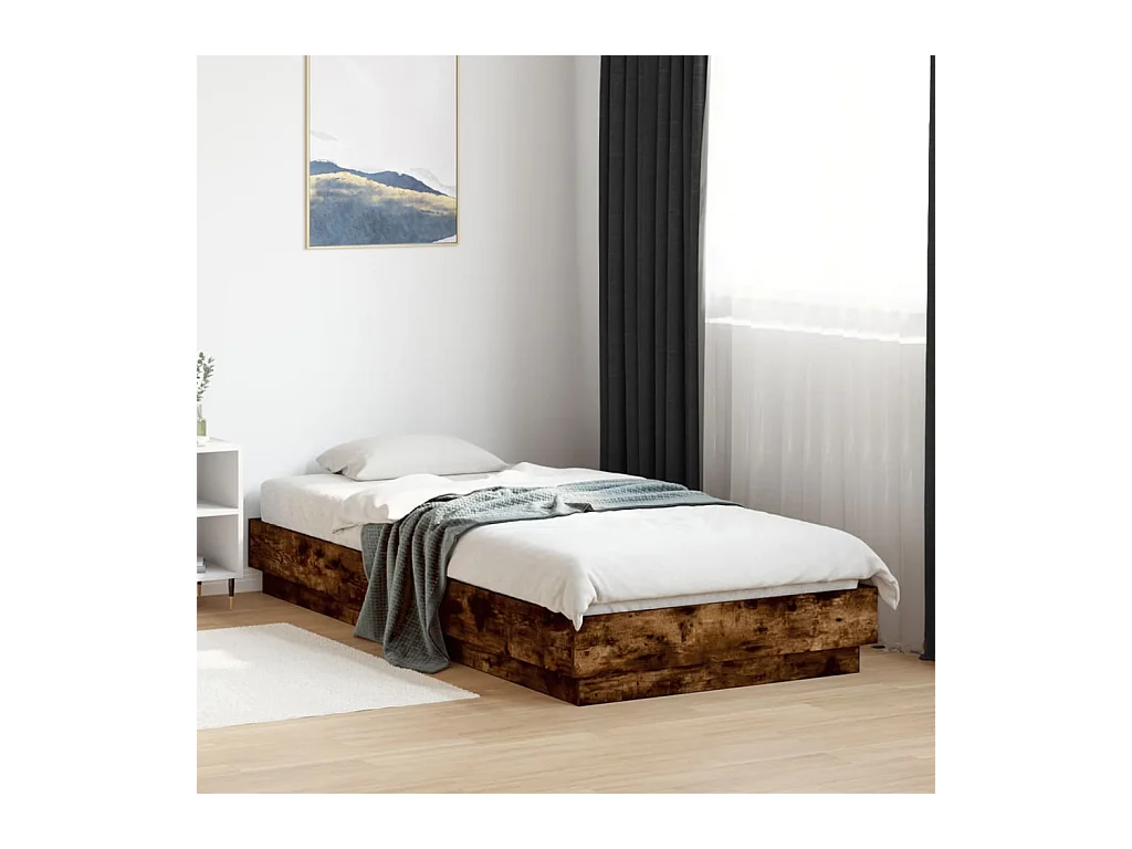Lit simple chêne fumé 100x200 cm bois d'ingénierie FR48628