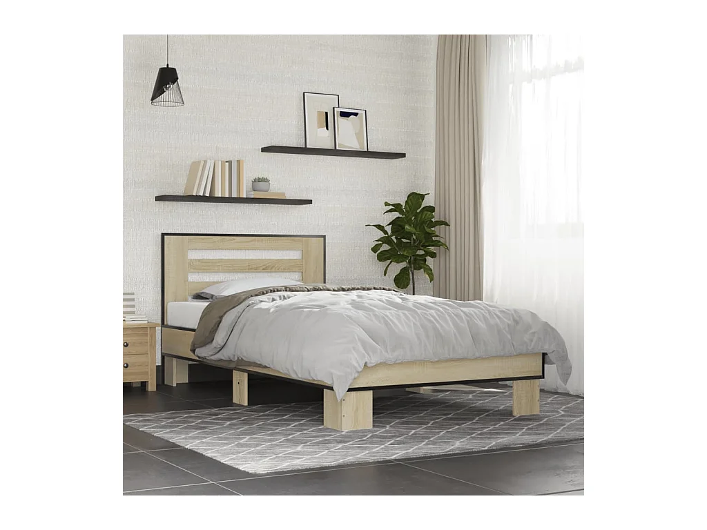 Bedframe bewerkt hout en metaal sonoma eikenkleurig 75x190 cm BE497697