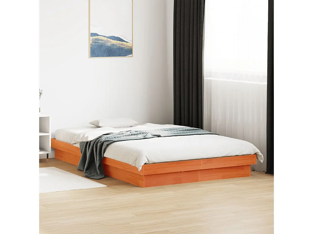 Bedframe met LED massief grenenhout wasbruin 140x190 cm BE880216