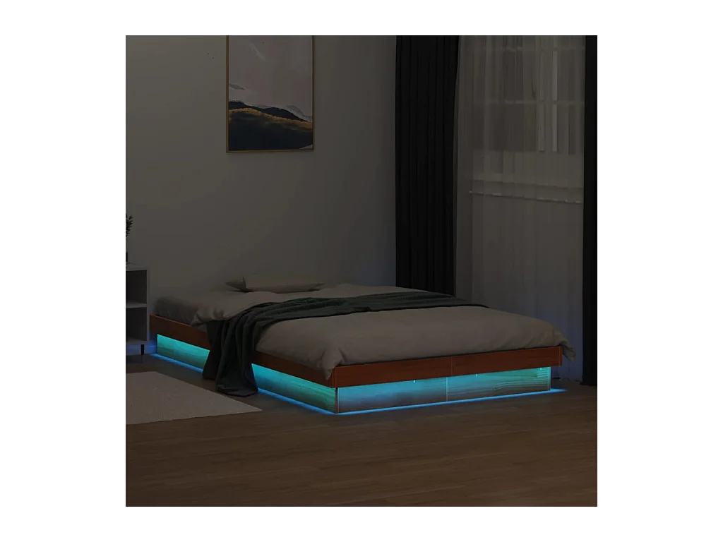 Cama matrimonial- 140x190cm LED madera maciza pino marrón cera ES829009