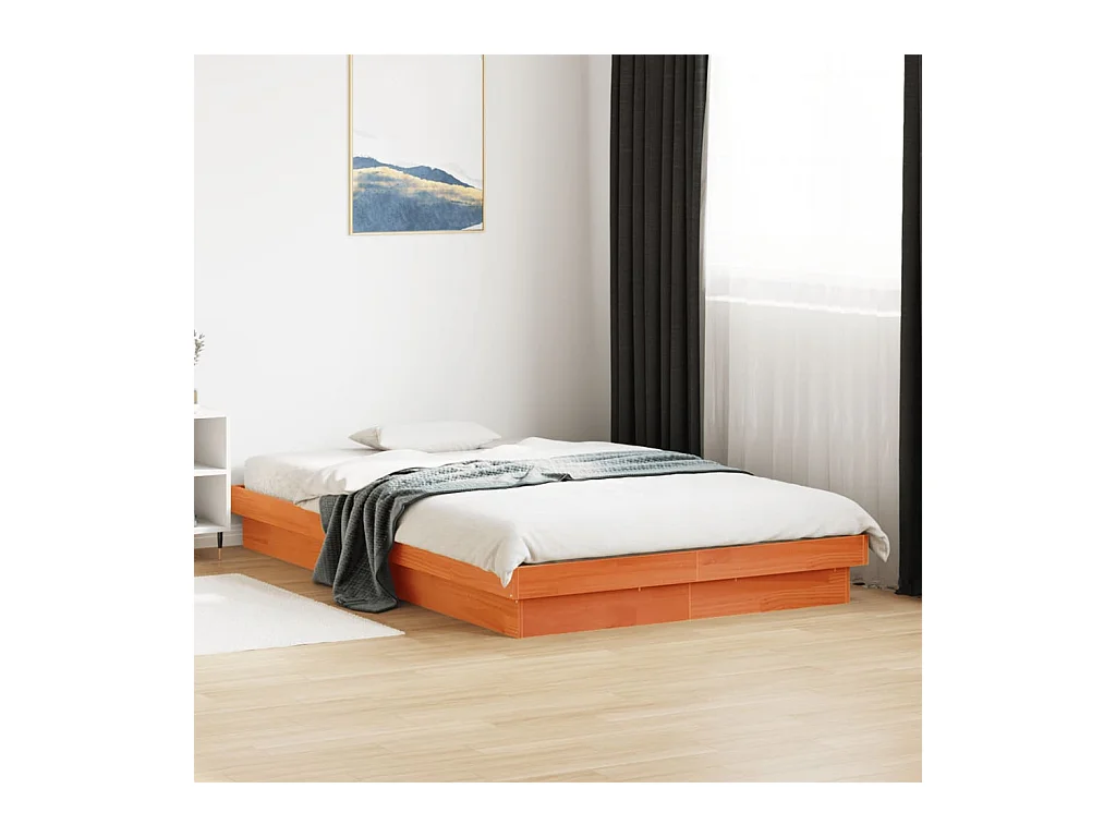 Cama matrimonial- 140x190cm LED madera maciza pino marrón cera ES829009