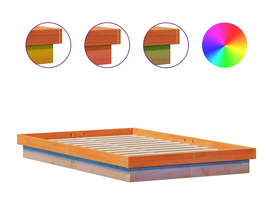 Cama matrimonial- 140x190cm LED madera maciza pino marrón cera ES829009