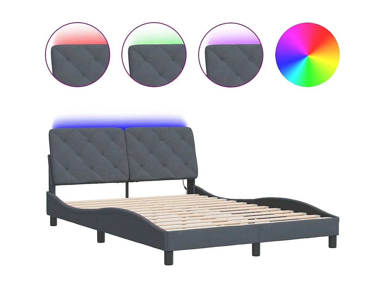 Cama matrimonial- 140x190 cm luces LED terciopelo gris oscuro ES468994