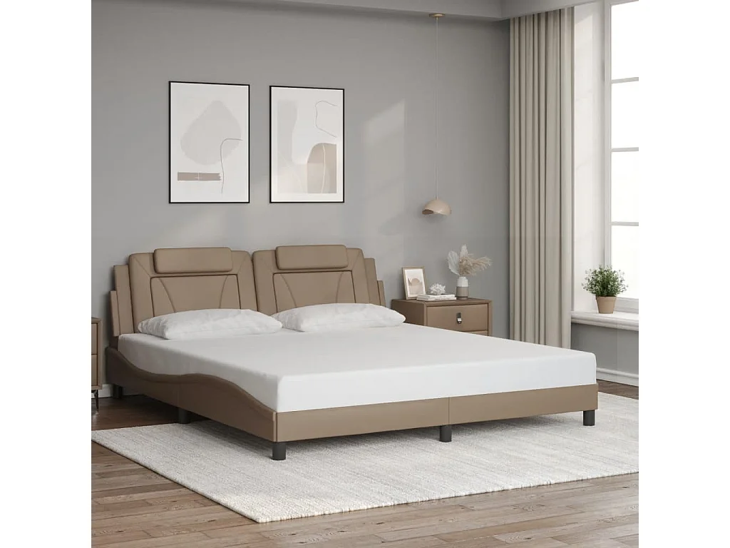 Lit double + tête de lit Cappuccino 180x200 cm Similicuir FR12657