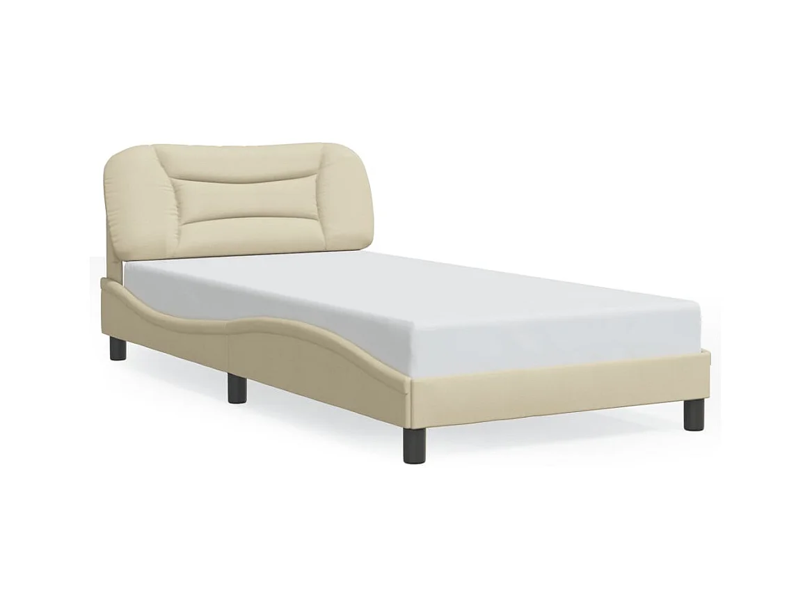 Cama individual- 100x200 cm con cabecero de tela color crema ES477276