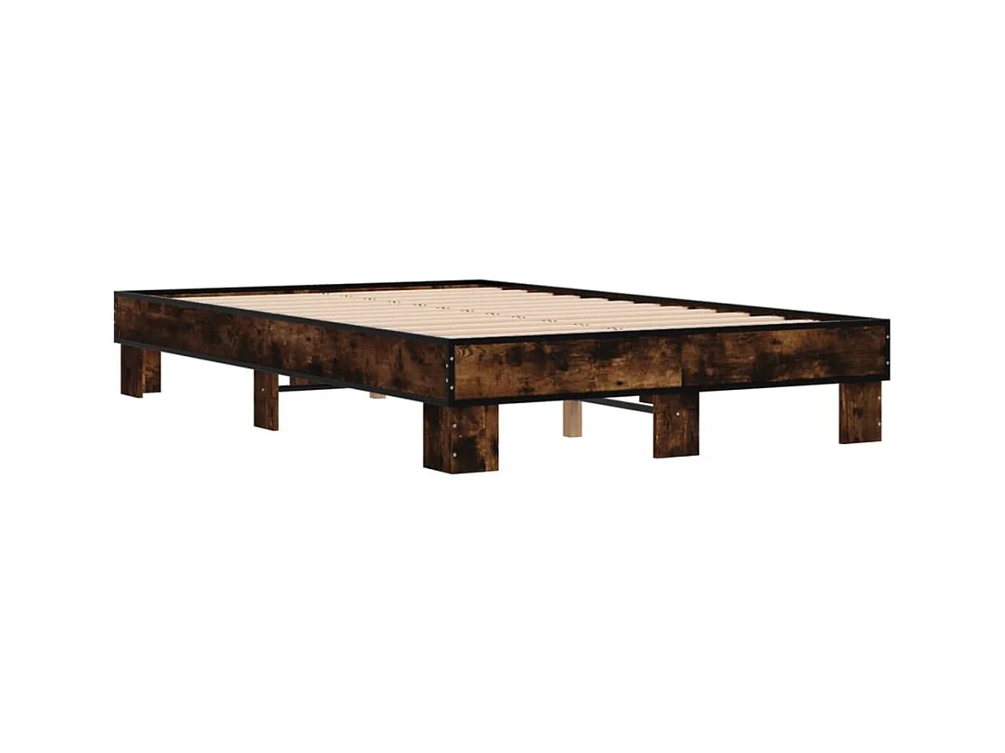 Cama 140x190cm - madera ingeniería metal roble ahumado ES612060