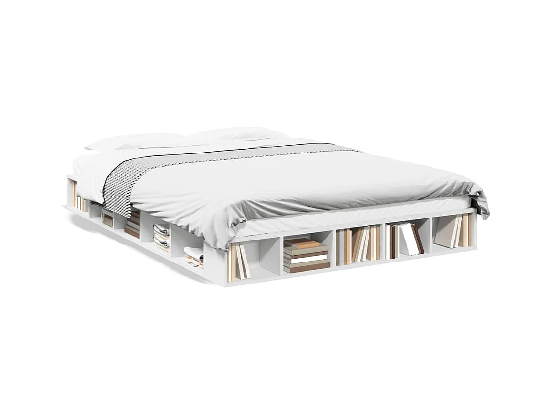 Lit double blanc 160x200 cm bois d'ingénierie FR74544