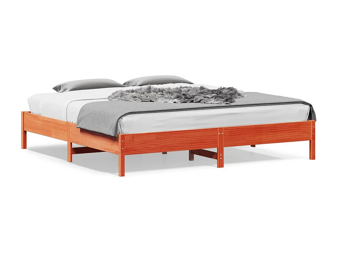 Cama 180x200 cm madeira pinho maciço castanho cera PT971979