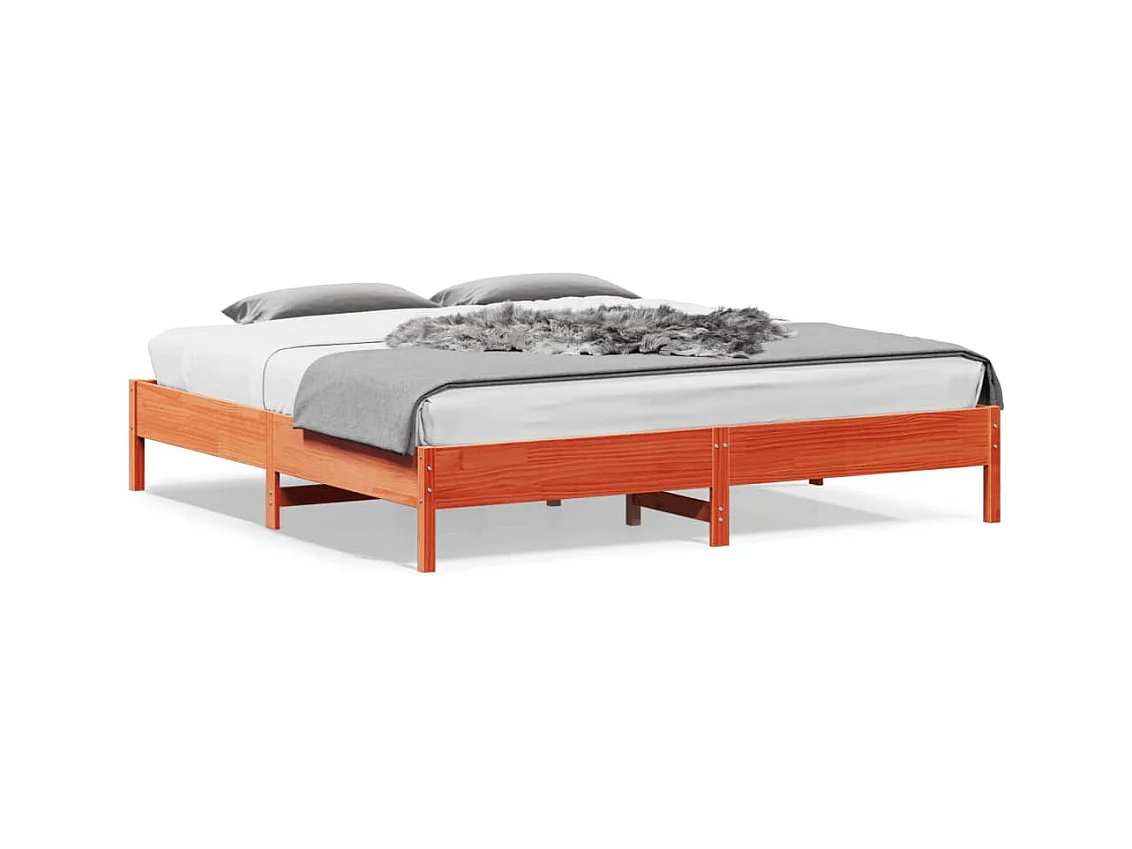 Lit double cire marron 180x200 cm bois de pin massif FR33074