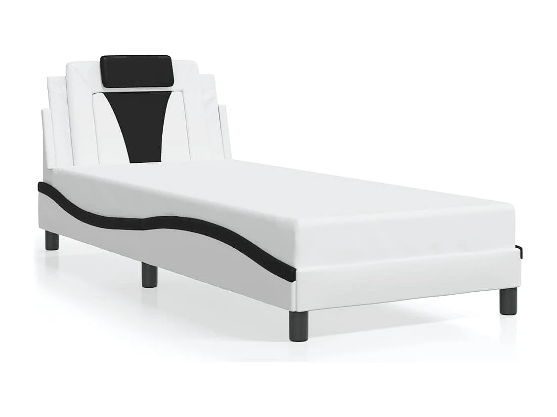 Cama c/ cabeceira couro artificial branco e preto PT503971