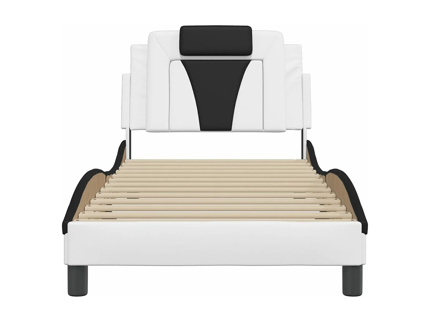 Cama c/ cabeceira couro artificial branco e preto PT503971