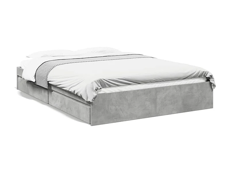 Lit double à tiroirs gris béton 150x200 cm bois d'ingénierie FR66477