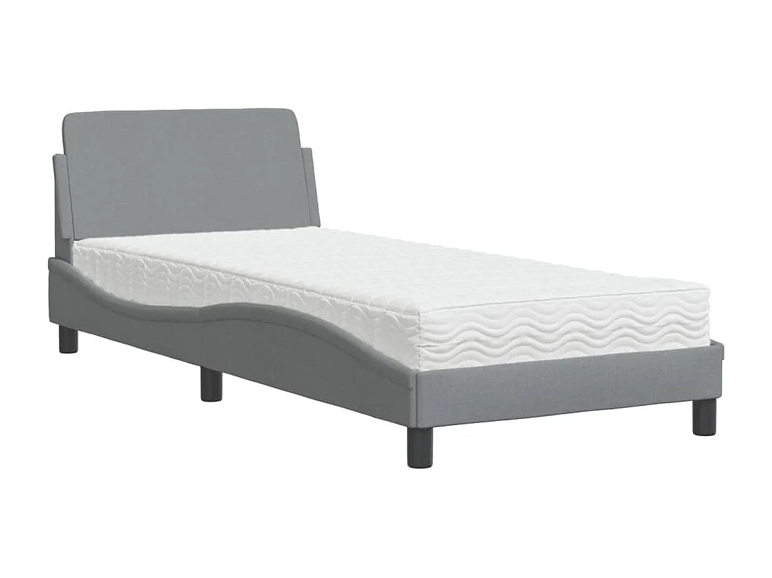 Lit adulte + matelas gris clair 80x200 cm tissu FR92027