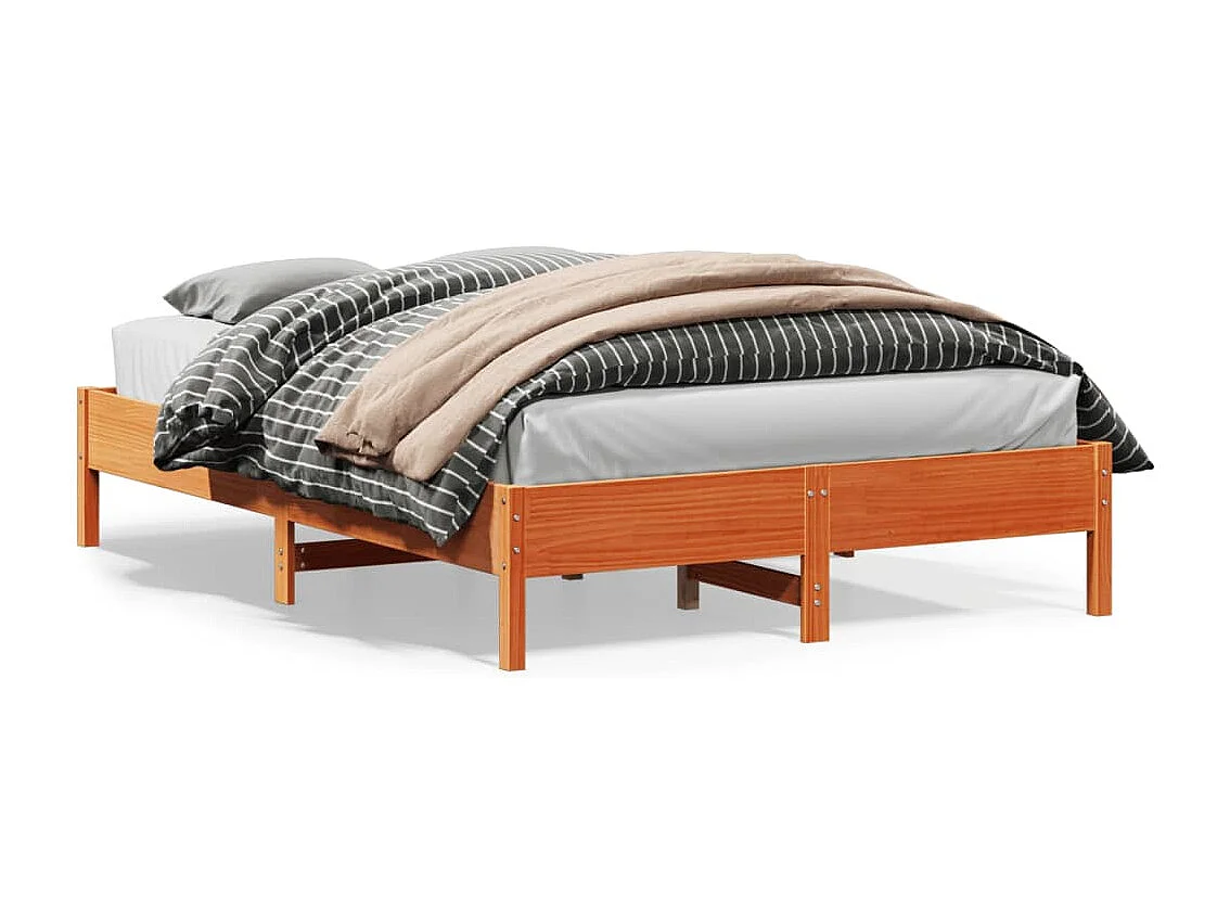 Lit double cire marron 140x200 cm bois de pin massif FR94799