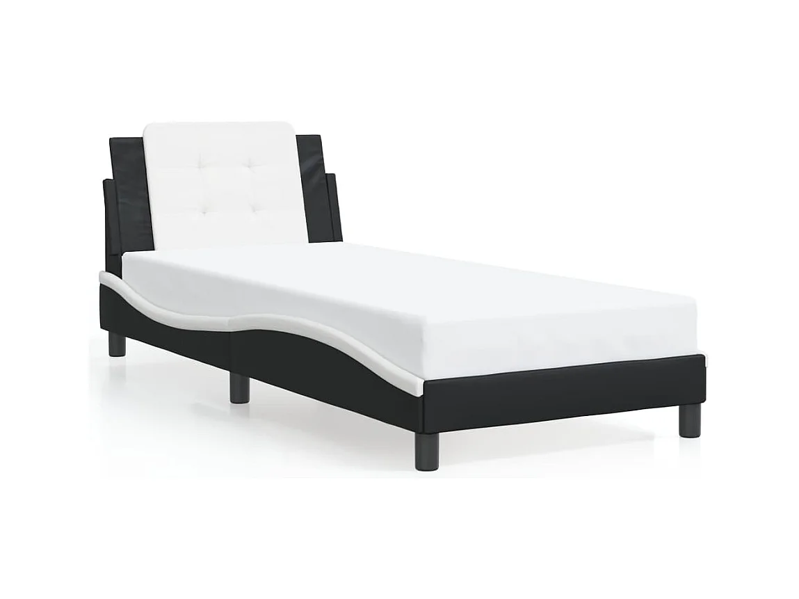 Bedframe met hoofdbord kunstleer zwart en wit 90x200 cm BE904742