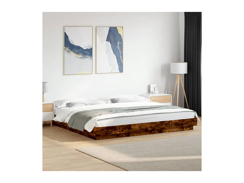 Bedframe bewerkt hout gerookt eikenkleurig 180x200 cm BE752584
