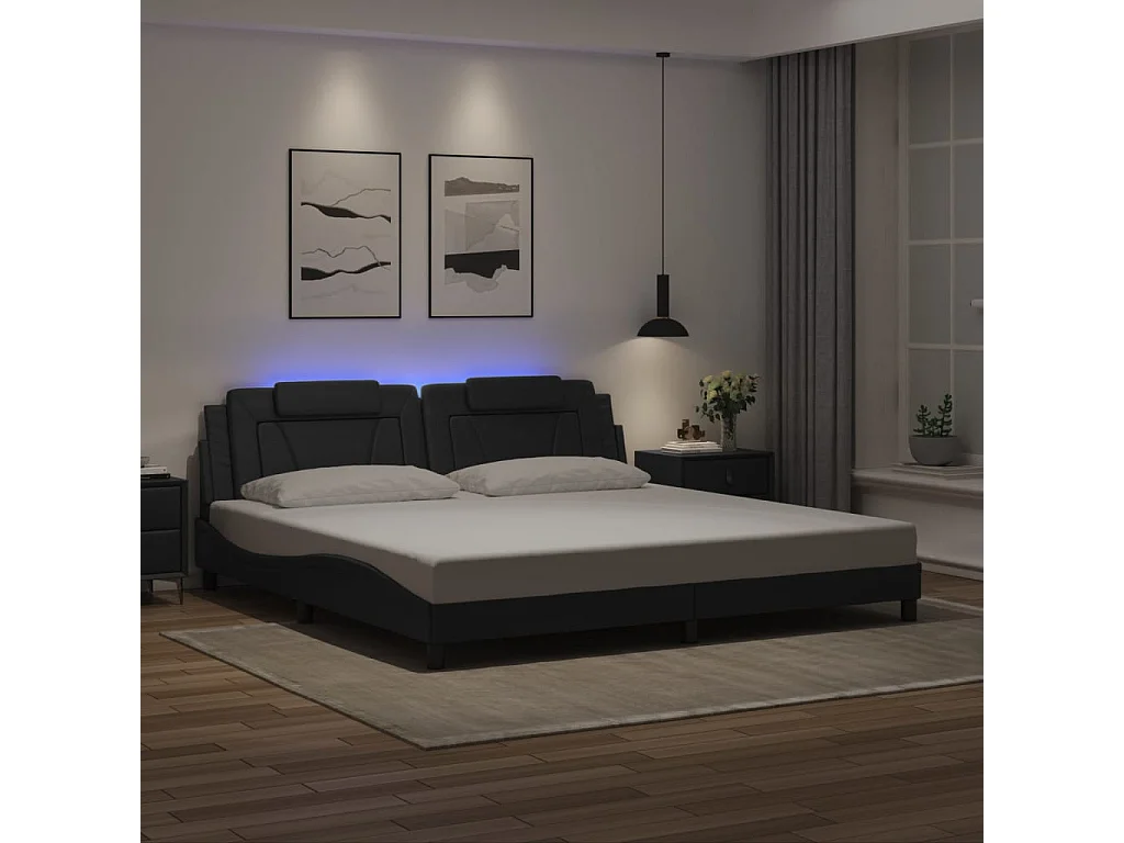 Bedframe met LED-verlichting kunstleer zwart 200x200 cm BE484311